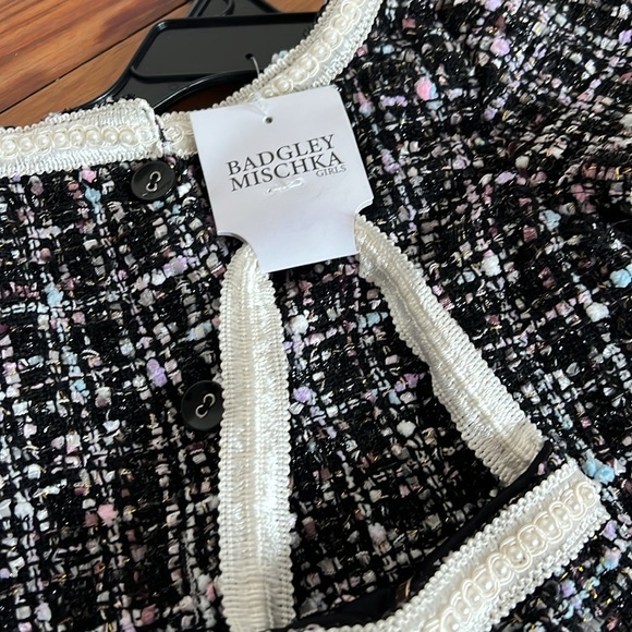 Girl's Badgley Mishka Chic Black Tweed 2-Piece Set with Tulle Skirt & Handbag 6X - Picture 9 of 9